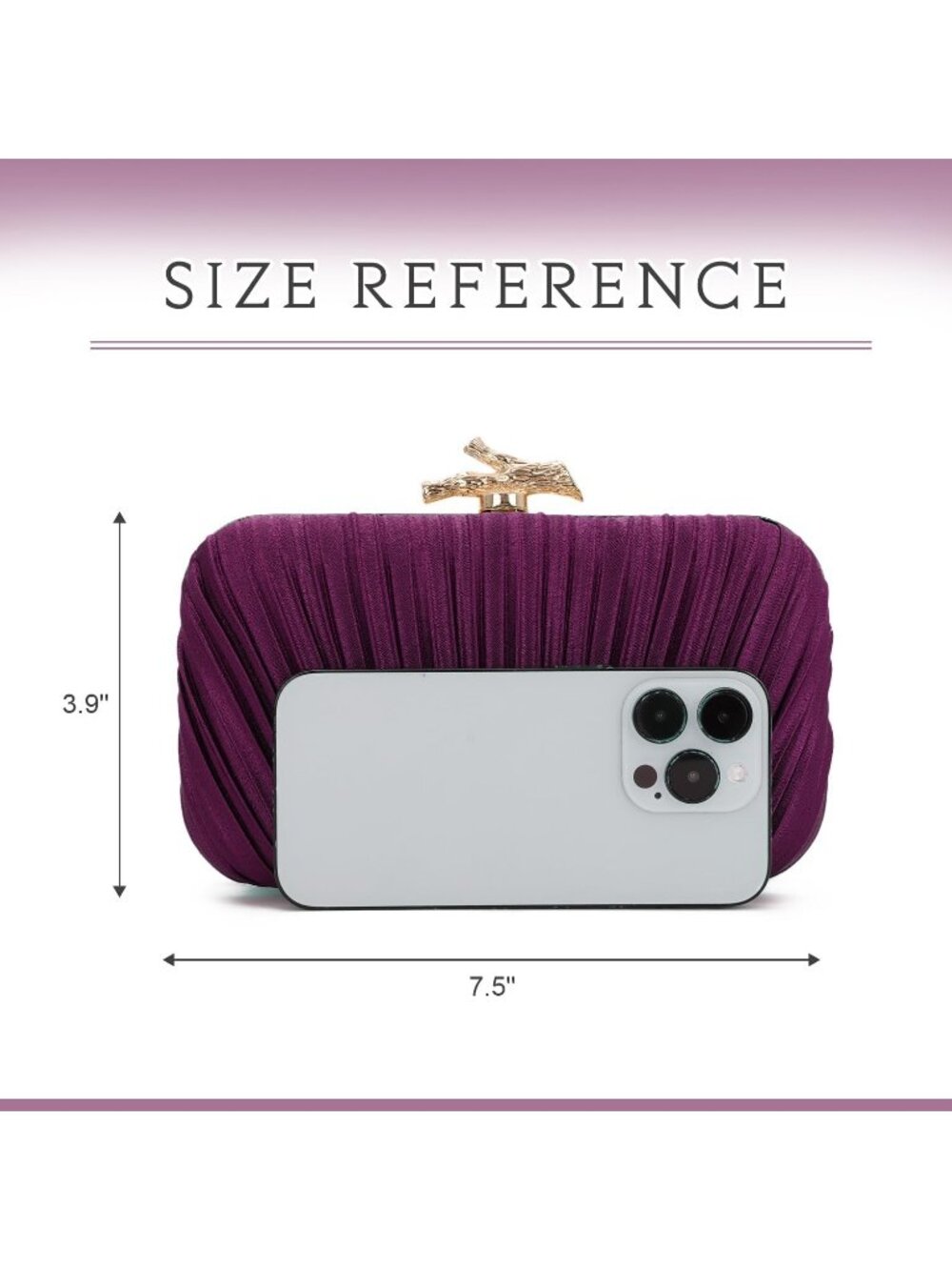 Women Dark Purple Pleated Clutch Purse For With Chain Wedding Party Evening Bag - Picture 2 of 6